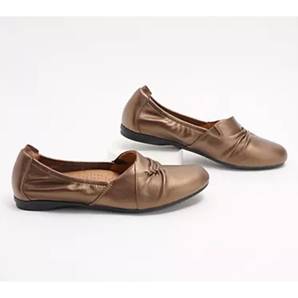Clarks Rena Way Bronze Ballet Flats Ruched Slip On Loafers Flats‎ Contour Cushio